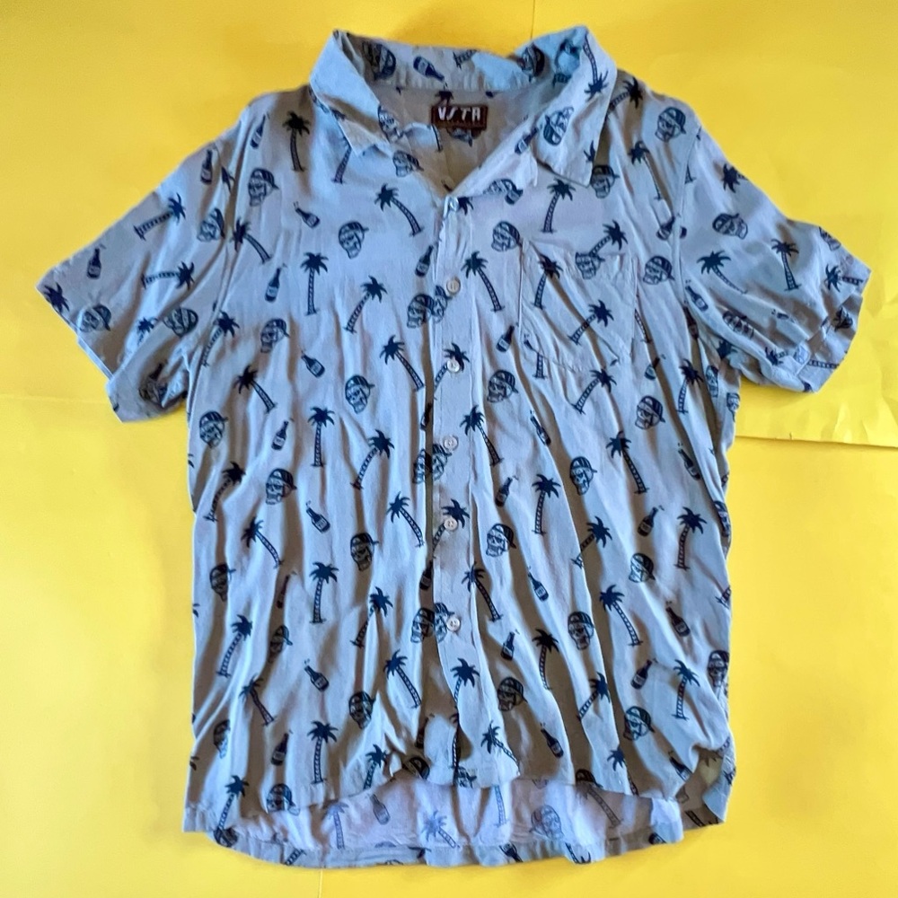 VTR Stone Blue Palm Tree Casual Button Down Shirt